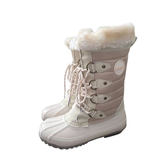 Khombu Winter Fur Boots Cream Lace Up Duck Boots Water Resistant Size 6 NEW - Picture 3 of 9
